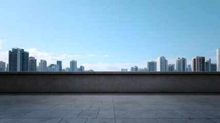 Fototapeta premium Modern City Skyline View from a Concrete Balcony on a Clear Day