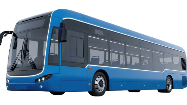 Isolated modern blue electric city bus for comfortable urban public transportation.