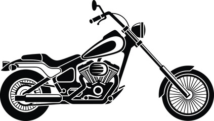 Classic chopper motorcycle silhouette, vintage cruiser bike side view, detailed motorbike design, transport vehicle icon isolated, flat vector illustration © Rahena ARAFAT