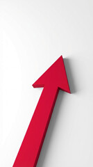 Red arrow pointing upward on white. It represents growth, progress, and positive trend, suitable for business and financial concepts with free space