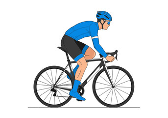 Naklejka premium Cyclist in blue gear riding a black road bike illustration