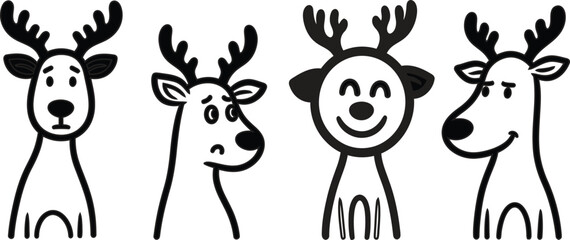 Four cartoon reindeer with different facial expressions © Creative AlAmin 2.0