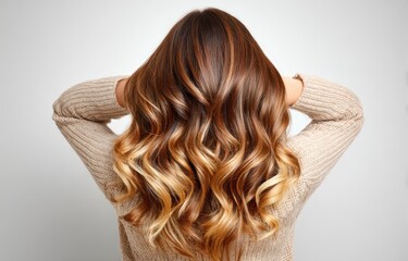 Naklejka premium Haircare And Beauty Trends Woman With Long Ombre Wavy Hairstyle Hair Coloring And Treatment Back View On Isolated Studio Background