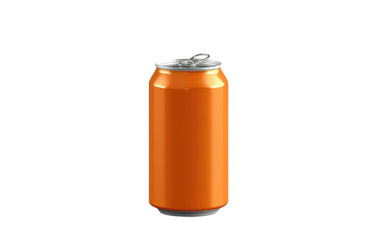 Orange colored metallic beverage can mockup with pull tab, representing soft drink packaging for soda or beer