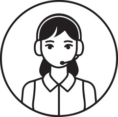 Obraz premium Hand Drawn Female Customer Service Agent Black and White Avatar Illustration in Minimal Line Art Style Design