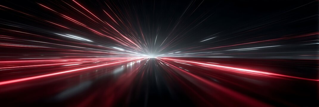 Dynamic Abstract Background Featuring Blurring Red and White Light Trails Creating a Sense of High Speed Motion and Futuristic Technological Connectivity Concept