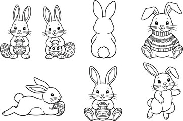 Fototapeta premium A collection of seven adorable rabbit illustrations in various poses