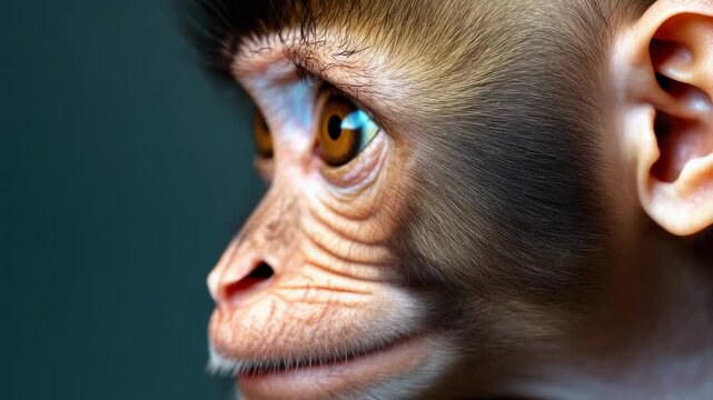 Close up view of a monkey looking straight at the camera in bright light