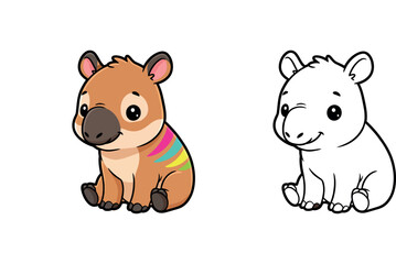 Obraz premium Adorable Cartoon Baby Tapir Sitting with Colorful Stripes