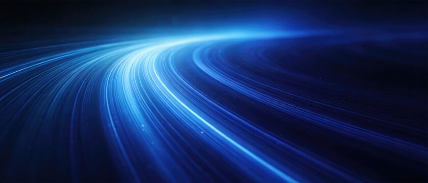 Blue abstract digital light waves flowing across dark background representing cloud computing data transmission high speed network technology and futuristic IT communication concept