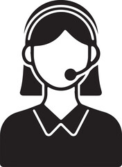 Hand Drawn Female Customer Service Agent Black and White Avatar Illustration in Minimal Line Art Style Design
