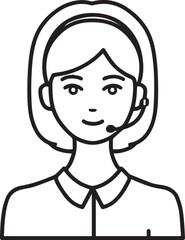 Fototapeta premium Hand Drawn Female Customer Service Agent Black and White Avatar Illustration in Minimal Line Art Style Design