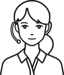 Obraz premium Hand Drawn Female Customer Service Agent Black and White Avatar Illustration in Minimal Line Art Style Design