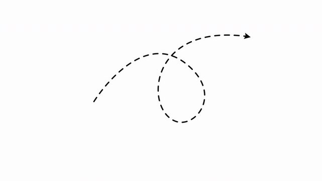 Animated dashed arrow moving smoothly on transparent background, minimal motion graphic element. Moving arrow, navigation arrow, direction arrow, motion graphic, alpha channel