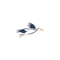 Obraz premium Stork brings icon silhouette. Vector logo of a stork in flight. Illustration side view, suitable for your design need, logo, illustration, animation, etc.