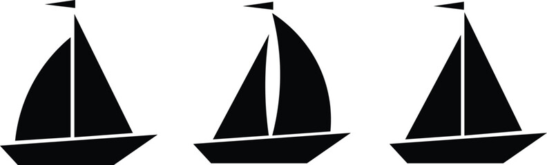 Sailboat icon set representing sailing boat, sea travel transportation, marine tourism adventure and ocean navigation concept vector illustration © Rubel