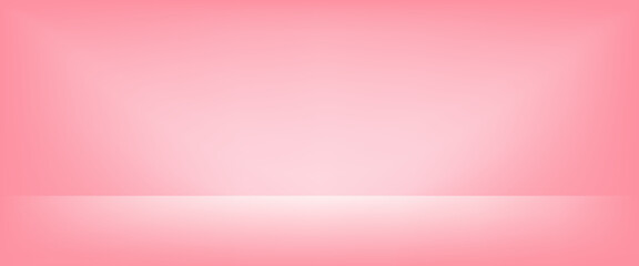 Obraz premium Pink studio room design concept. Light rose platform display background. Wall and floor surface backdrop for presentation, mockup template, product showcase. Soft smooth gradient wallpaper. Vector