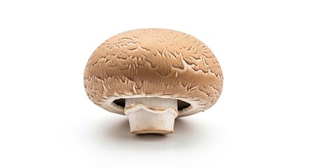 Brown mushroom with white stem on white background