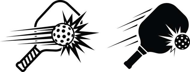 pickleball rackets hitting balls with motion lines and explosion effects © Saidurra12