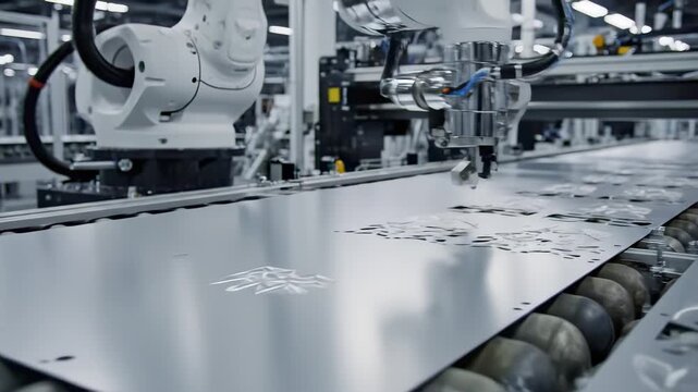 Automated System For Metal Sheet Perforation And Finishing. Advanced Industrial Equipment Performs Precise Perforations On Metal Sheets With Dust Control And Quality Verification