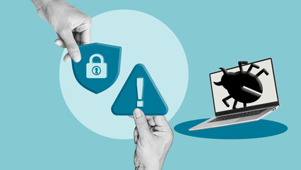Cybersecurity Threat and Malware Protection Concept Representing Computer Virus Risks, Digital...