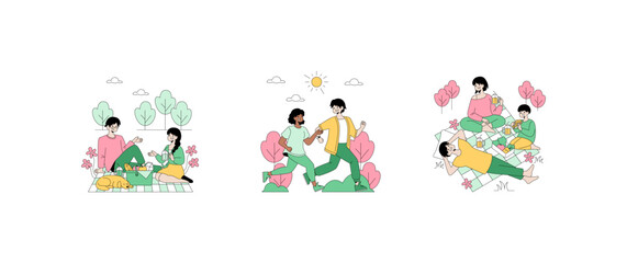 Fototapeta premium Outdoor Picnic Activities Vector Illustration Set