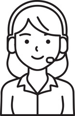 Obraz premium Hand Drawn Female Customer Service Agent Black and White Avatar Illustration in Minimal Line Art Style Design