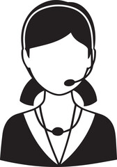 Hand Drawn Female Customer Service Agent Black and White Avatar Illustration in Minimal Line Art Style Design