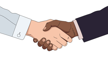 Diverse handshake between two individuals with different skin tones, symbolizing partnership, agreement, unity, and global collaboration in business or community.