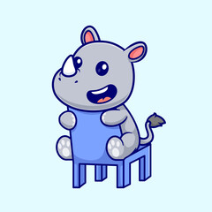 Fototapeta premium Cute Rhino Sitting on Chair Cartoon