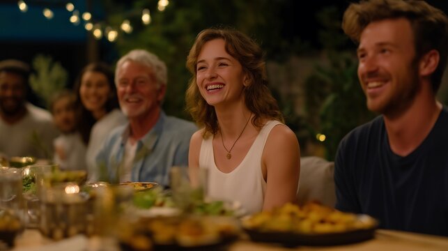 Queer chosen family celebrating found family dinner, long table filled with potluck dishes, multiple generations and backgrounds represented, laughter and conversation filling cramped apartment