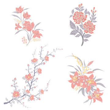 Vintage Stylized Floral Design Elements Collection