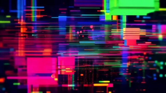 A vibrant video showcasing a mesmerizing display of colorful neon lines and shapes in a dark background