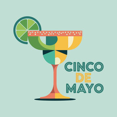 Cinco de Mayo margarita cocktail with lime slice drink