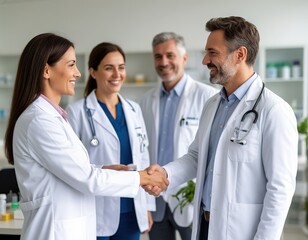 Fototapeta premium A pharmacist sales representative shakes hands with a doctor.