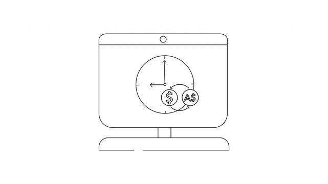 Time is Money Concept - Computer Screen with Clock and Currency.