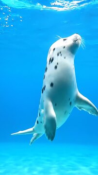 Seal swimming in blue ocean water.