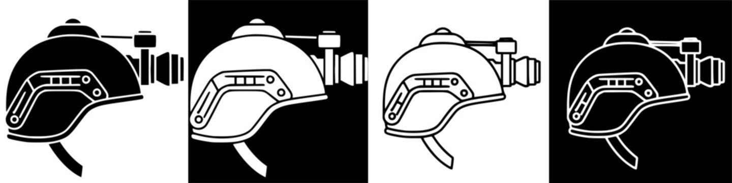 Tactical Helmet with Night Vision Device Icon Set.