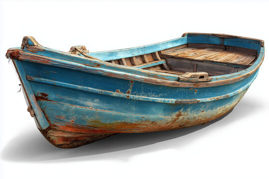 AI generator images of  Old wooden boat, vintage wooden fishing boat, small wooden boat that has been in use for a long time.