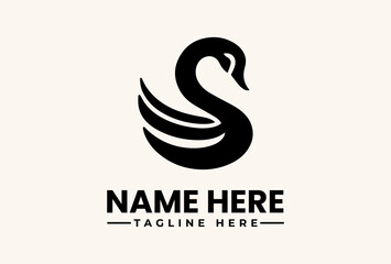 Obraz premium A minimalist logo design featuring a stylized swan icon with placeholder text for a company name and tagline on a clean white background.