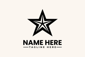 Fototapeta premium Black star logo vector illustration with placeholder text on a beige background for branding or design purposes.