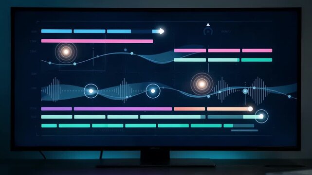Focused medium frame of a content monitoring screen illustrating AI flagging of policy breaches with audible alerts and timeline indicators.