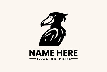 Fototapeta premium A black and white illustration of a bird logo with a placeholder name and tagline on a beige background, featuring a vector graphic design with an icon and pictogram elements.