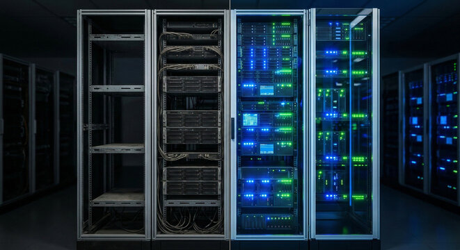 Comparison of Empty and Active Server Racks in a Data Center