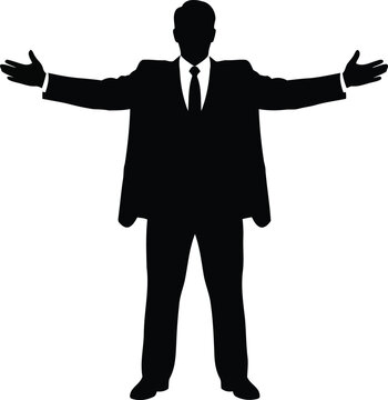 Black silhouette of a man in a suit with arms outstretched business formal
