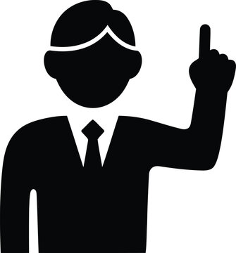 Black silhouette of man in business attire pointing finger suit