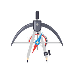 Obraz premium Geometric compass with protractor and pencils, drafting tool for drawing and architecture, precision instrument for engineering and design