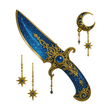 PNG Ornate celestial-themed dagger design.