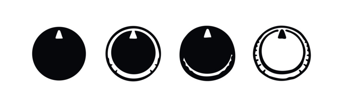 Oven Knob or Kitchen Appliance Control Dial Icon Set. Cooking Temperature Regulator Symbol.