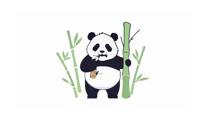 Adorable baby panda hugging bamboo stalk and chewing bamboo cute cartoon wildlife vector illustration © MdShahinoor
